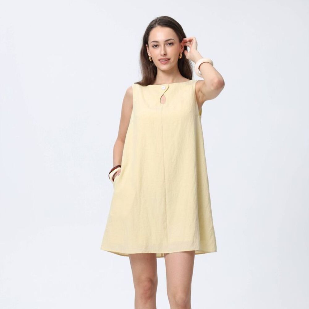 Women's Button Mini A-Line Dress - A New Day Light Yellow M